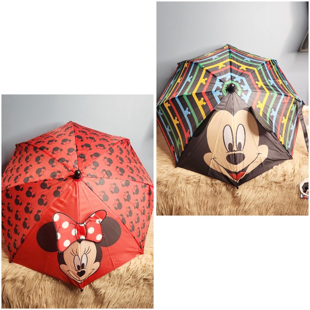 NWT SO CUTE!!  HIS & HER MICKEY / MINNIE UMBRELLA BY DISNEY-SET OF 2